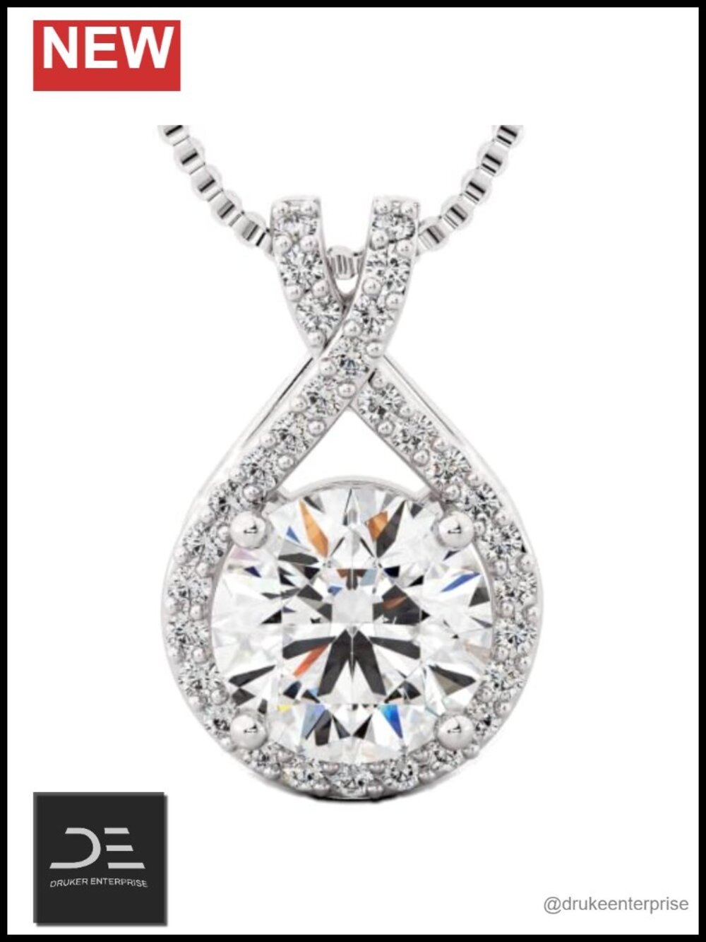 Moissanite Infinity Necklace with Heart Engraving Platinum-Plated Sterling